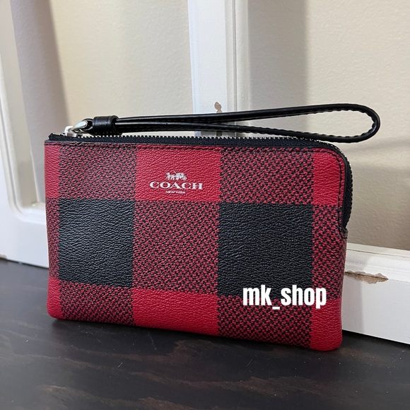 COACH Buffalo Plaid Corner Zip Wristlet - Picture 2 of 14